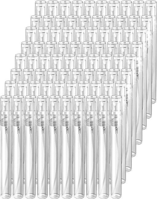 50 Pcs Mini Perfume Sample Bottle 5ml Clear Spray Bottle Empty Glass Fine Mist Refillable Dispensing Bottles Atomizer Portable Small Travel Containers for Essential Oil Liquid Cosmetic Tool