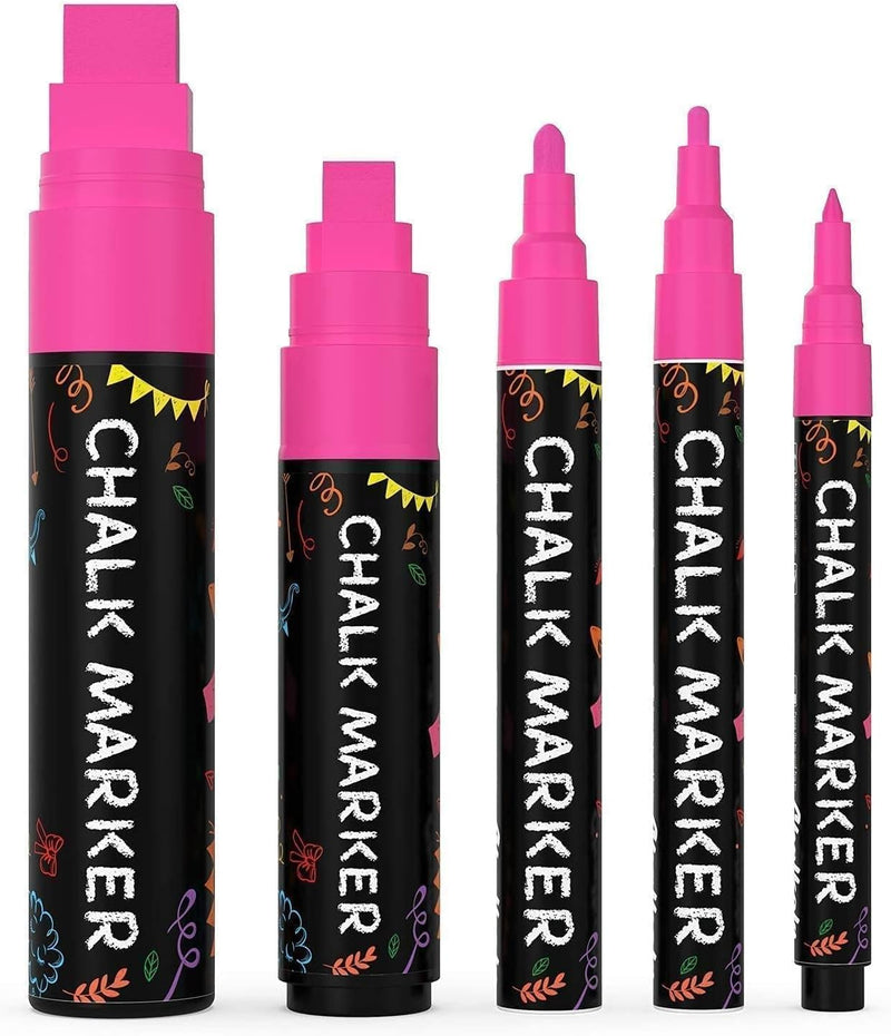 Chalkola 5 White Chalk Markers for Chalkboard Signs, Blackboard, Car Window, Bistro, Glass | 5 Variety Pack - Thin, Fine Tip, Bold & Jumbo Size Erasable Liquid Chalk Pens (1mm, 3mm, 6mm, 10mm, 15mm)