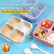 4-Pack Wheat Straw PP 4-Compartment Bento Lunch Box, Reusable Snack Box for Adults and Kids, Meal Prep Containers for School, Work, Travel, Freezer and Dishwasher Safe