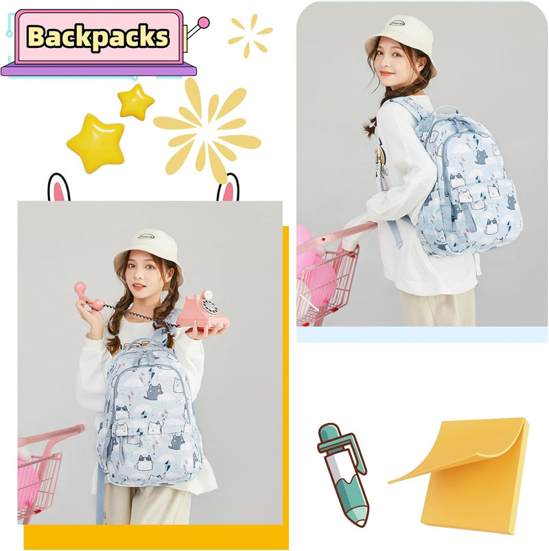 Mfikaryi Cute Cat Casual Daypack Teens Elementary School Backpack Students Bookbag for Girls Boysâ€¦