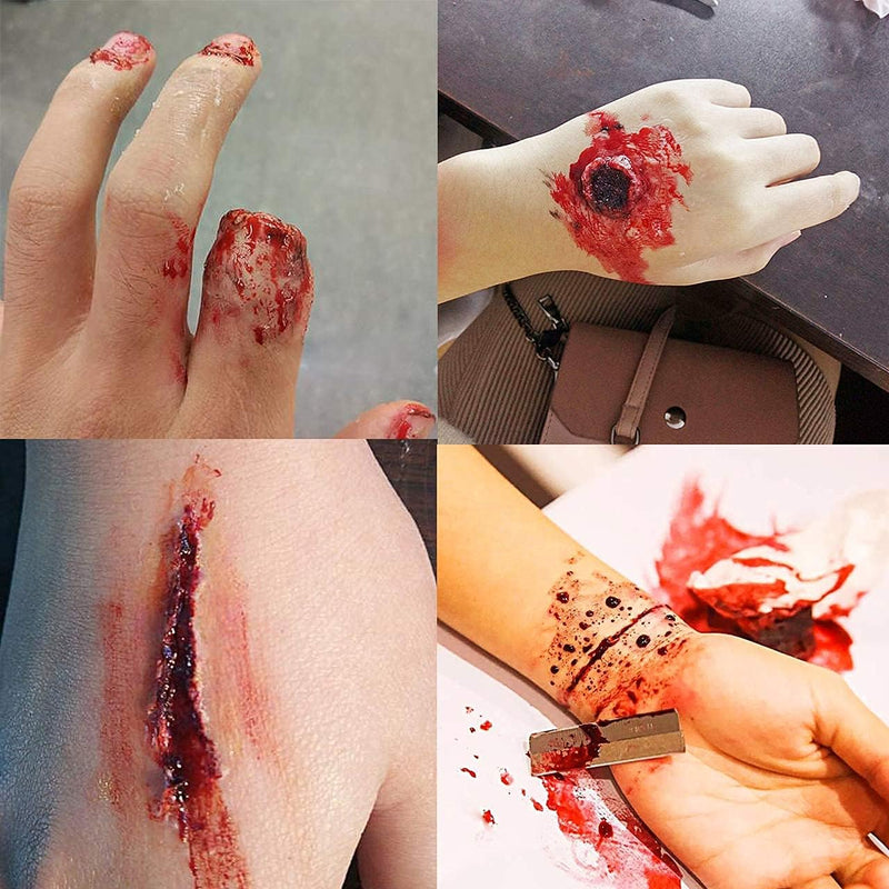 PINKE 1 oz Halloween Coagulated Blood, 30g Fake Blood Gel with Stipple Sponge, Make SFX Specail Effects, for Wound, Cuts, Clown, Vampire Film Cosplay Makeup, Halloween Festival & Party, 30g