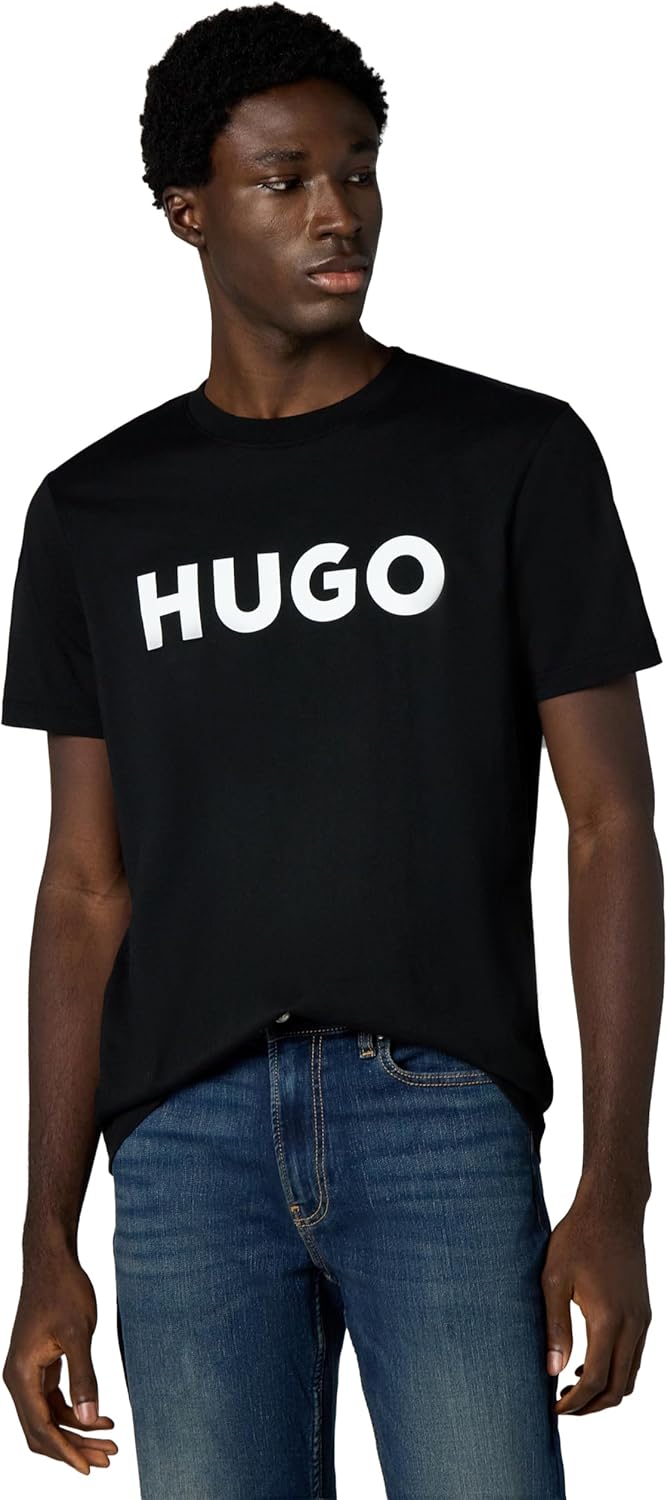HUGO mens Print Logo Short Sleeve T-shirt T-Shirt - Smooth Black