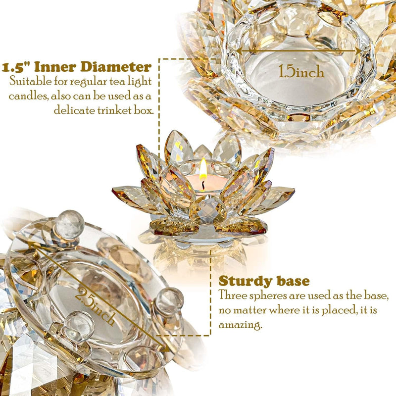 Kolnlala Crystal Lotus Flower Tealight Candle Holders/Glass Tea Light Candlestick Decor Decoration for Christmas Home Wedding Party… (Clean 1pc)
