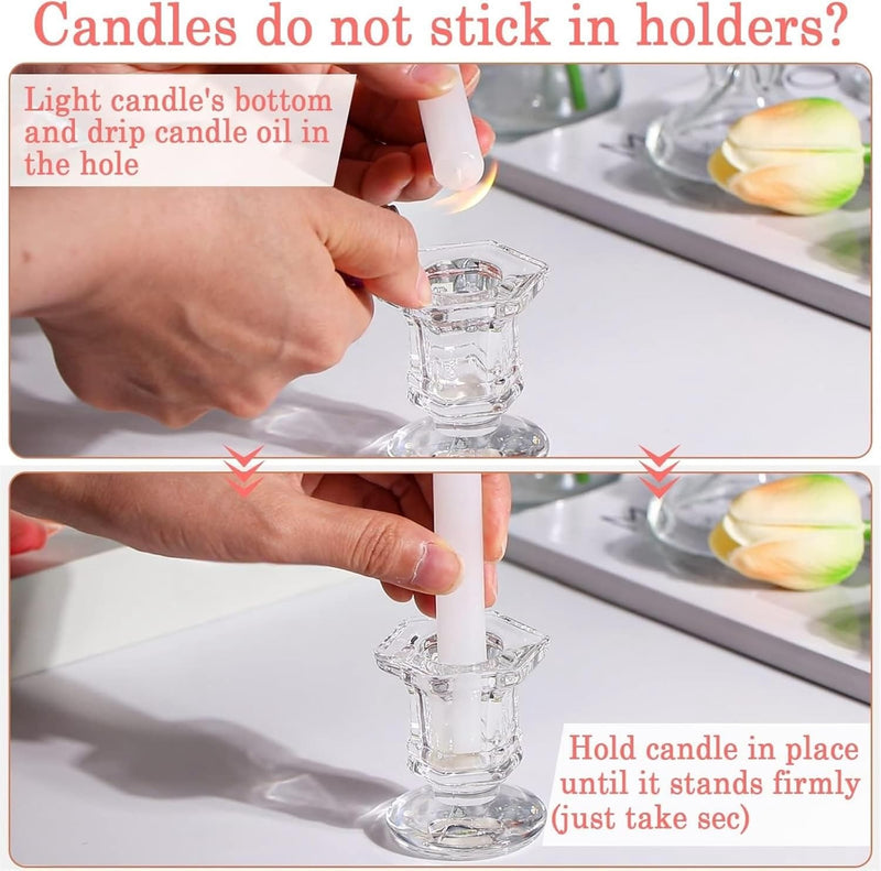 THE WHITE SHOP 12PCS-Candlestick Holders Bulk, Glass Candle Holders Set Clear, Crystal Taper Candle Holders for Wedding, Table Centerpiece, Home Decoration