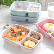 8 Pcs Bento Lunch Box, 3 Compartment Meal Prep Container for Adults/Kids, Straw Wheat Fiber Lunch Container for Microwave and Dishwasher Safe, Reusable Snack Container for Work, School, Travel