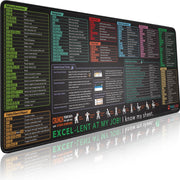 Glittery Garden Excel Shortcut Keys Mouse Pad - Extended Large XL Cheat Sheet Gaming Mousepad PC Office Spreadsheet Keyboard Mat Non-Slip Stitched Edge - 11.8"L x 31.5"W Excel Shortcuts