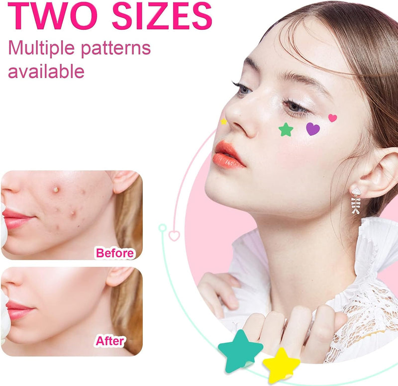Pimple Patch, Patches Acne Patch, Salicylic Acid Hydrocolloid Spots Plasters, Microneedle Spot Skincare Patches, Mighty Smallpox Treatment Stickers, Zit Remover, Teen 156Pcs (Pink, Green)(Star, Heart)