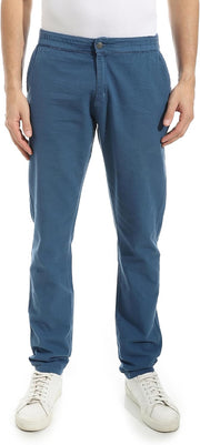 Mens Linen Regular Fit Fly Zipper Button Pants - Teal Blue