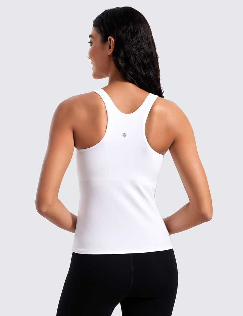 CRZ YOGA Butterluxe Womens Racerback Workout Tank Top with Built in Shelf Bra - Padded High Neck Yoga Athletic Camisole