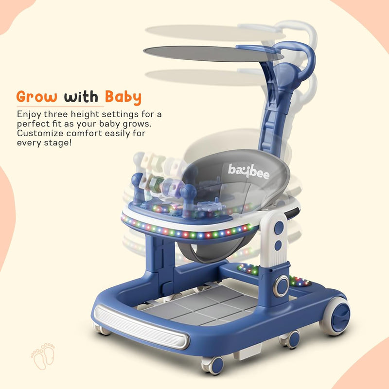 Baybee 3 in 1 Baby Walker with Parental Push Handle 3 Adjustable Height, Lights & Musical | Toddler Activity Walker for Kids | Baby Push Walker for Baby Boy Girl 6 to 18 Months (Green)