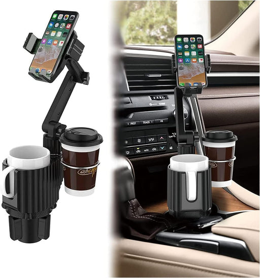 Car Cup Holder Phone Mount: Universal Auto Cell Phone Stand with Drink Expand Cup Holder for SUV Automobile Compatible with iPhone & Samsung and Other Android Smartphone-Black