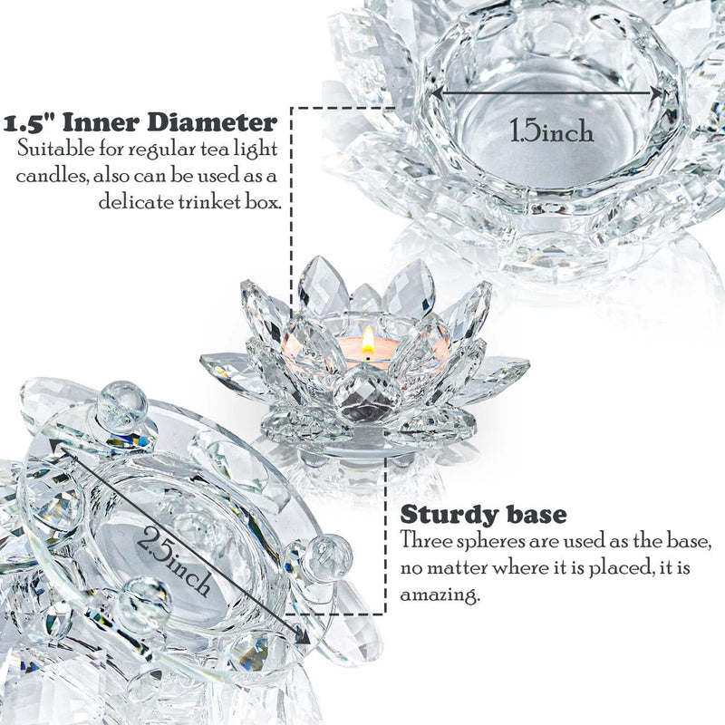 Kolnlala Crystal Lotus Flower Tealight Candle Holders/Glass Tea Light Candlestick Decor Decoration for Christmas Home Wedding Party… (Clean 1pc)