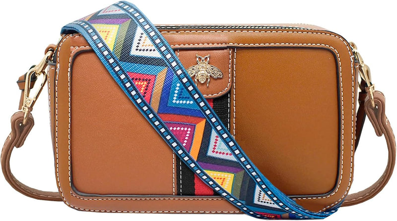 Designer Bee Purse Fashion Crossbody Bags with Pearl for Women Pu Leather Shoulder Clutch Handbags - Apricot