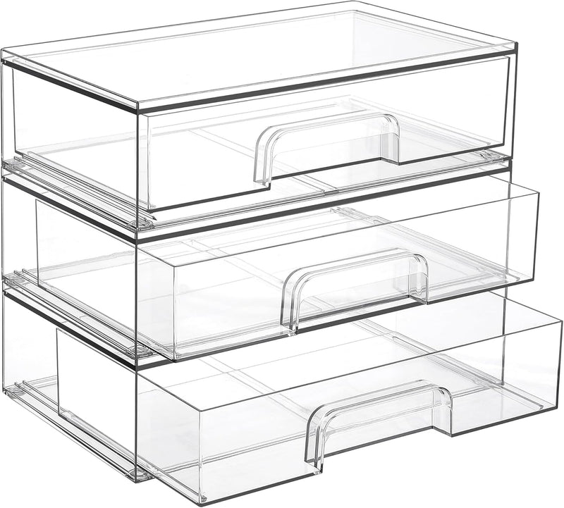 Vtopmart 12.1''W Clear Stackable Storage Drawers,4 Pack Acrylic Plastic Organizers Bins for Makeup Palettes, Cosmetics, and Beauty Supplies,Ideal for Vanity, Bathroom,Cabinet,Desk Organization