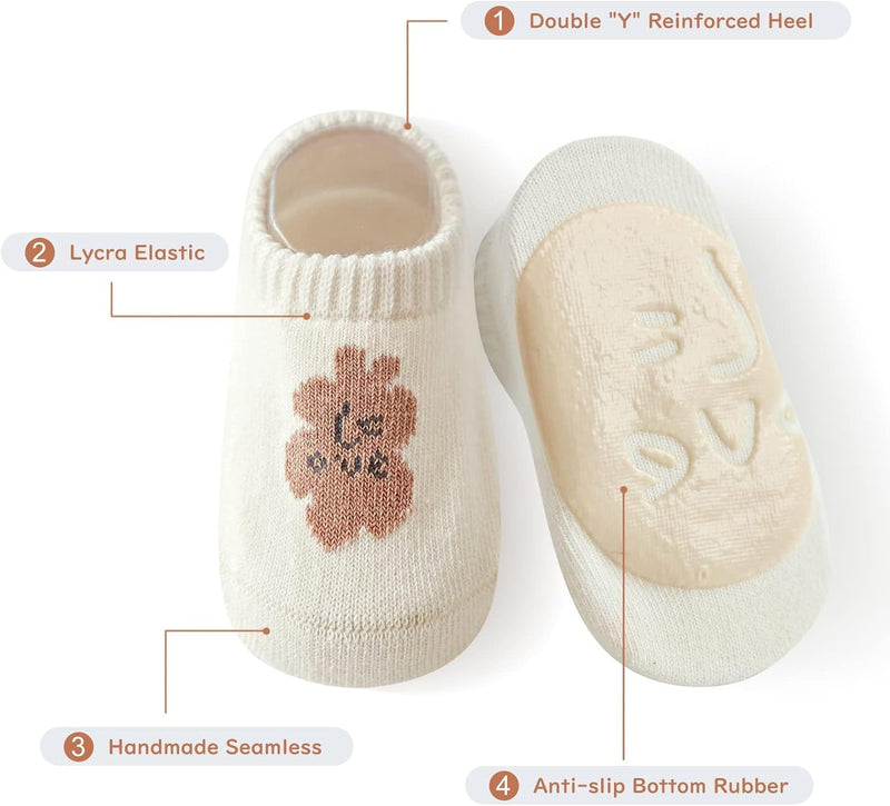Khazna Baby Non Slip Socks, Toddler Baby Non Slip Socks Infant Newborn Antiskid Socks with Grips Anti-Slip Unisex Ankle Socks for Infant, Baby and Toddler Socks(5 Pairs)