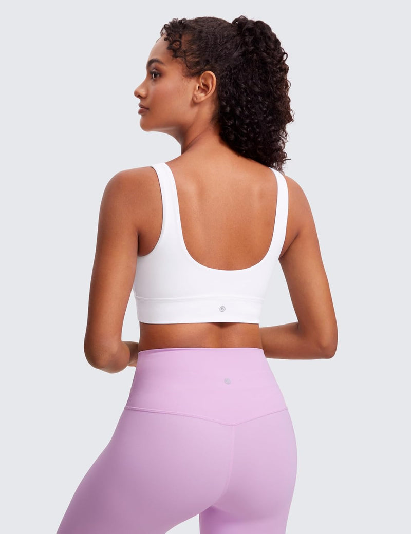 CRZ YOGA Womens Butterluxe U Back Sports Bra - Scoop Neck Padded Low Impact Workout Yoga Bra with Built in Bra