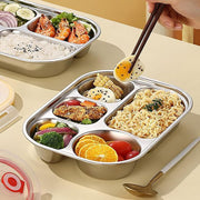 Stainless Steel Lunch Box with Plastic Lids - Bento Box 5 Compartments Reusable Meal Prep for Kids Adult School, Home Lunch, Travel