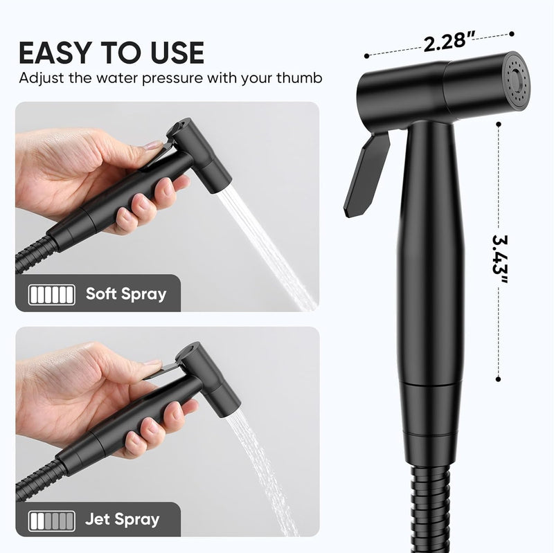 Arofa Black Bidet Sprayer, Handheld Bidet Sprayer for Toilet - Bidets for Existing Toilets Adjustable Water Pressure Control with Bidet Hose, Cloth Diaper Bidet Toilet Sprayer for Baby/Feminine Wash