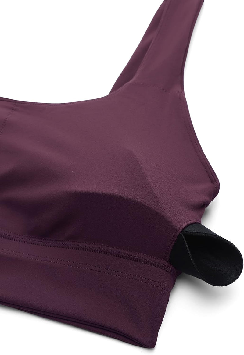 CRZ YOGA Womens Butterluxe U Back Sports Bra - Scoop Neck Padded Low Impact Workout Yoga Bra with Built in Bra