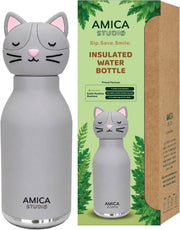 Kids Water Bottle 460ml Insulated Stainless Steel - AMICA STUDIO (Cleo Cat)