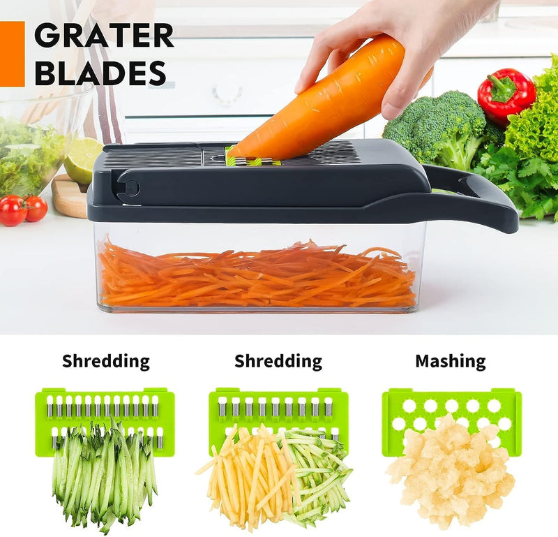 SNIFITAR Vegetable Chopper, Pro Onion Chopper, 14 in 1Multifunctional Food Chopper, Kitchen Vegetable Slicer Dicer Cutter,Veggie Chopper With 8 Blades,Carrot and Garlic Chopper With Container (Grey) - Gray Vegetable Chopper