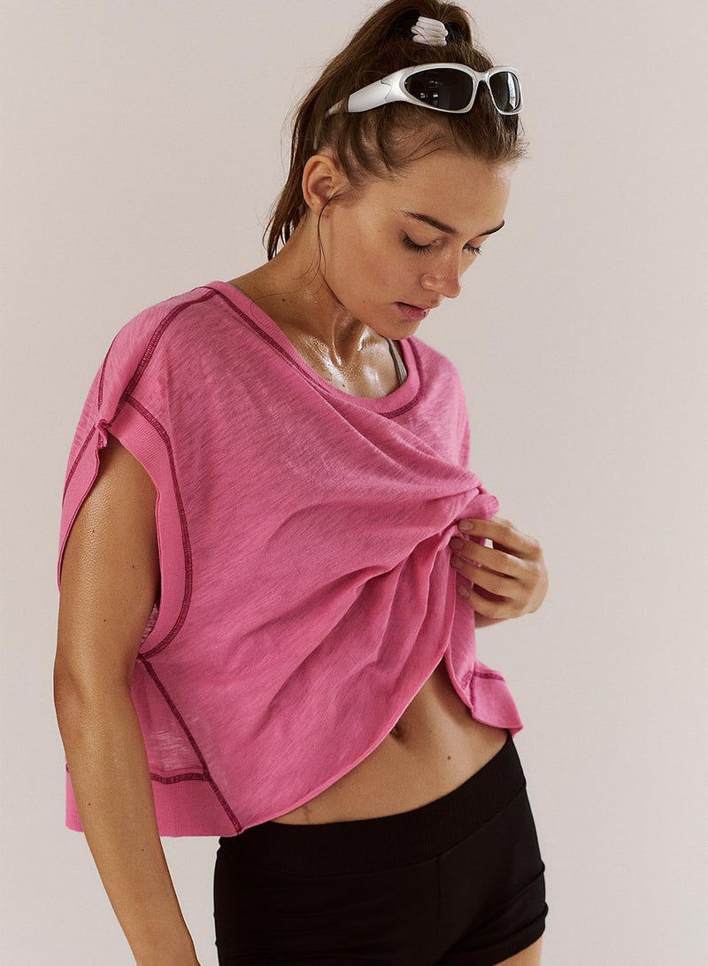 Sthxyfaith Women Short Sleeve Workout Shirts Open Back Tops Casual Yoga Athletic Gym Slouchy Crop Running Tees