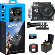 AKASO EK7000 4K30FPS 20MP WiFi Action Camera with EIS 4X Zoom Ultra HD 131FT Waterproof Underwater Camera with 170 Degree Wide Angle Remote Control Support External Microphone Black - 64 GB