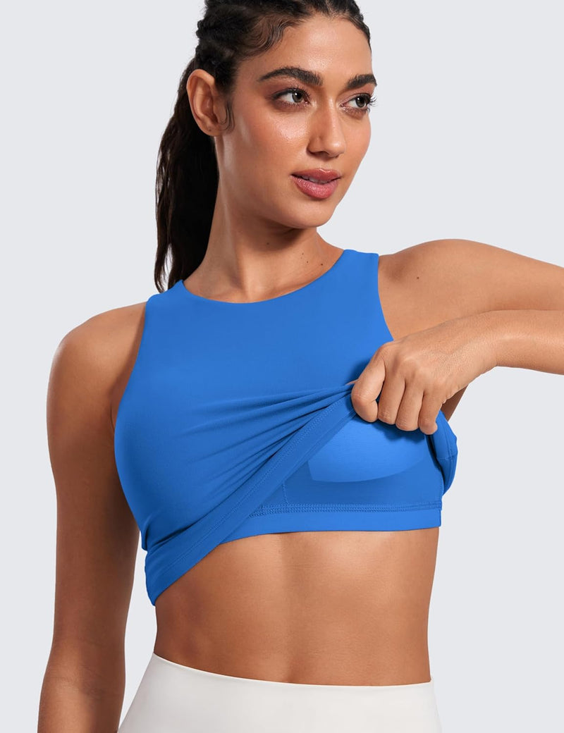 CRZ YOGA Butterluxe Womens Racerback Workout Tank Top with Built in Shelf Bra - Padded High Neck Yoga Athletic Camisole