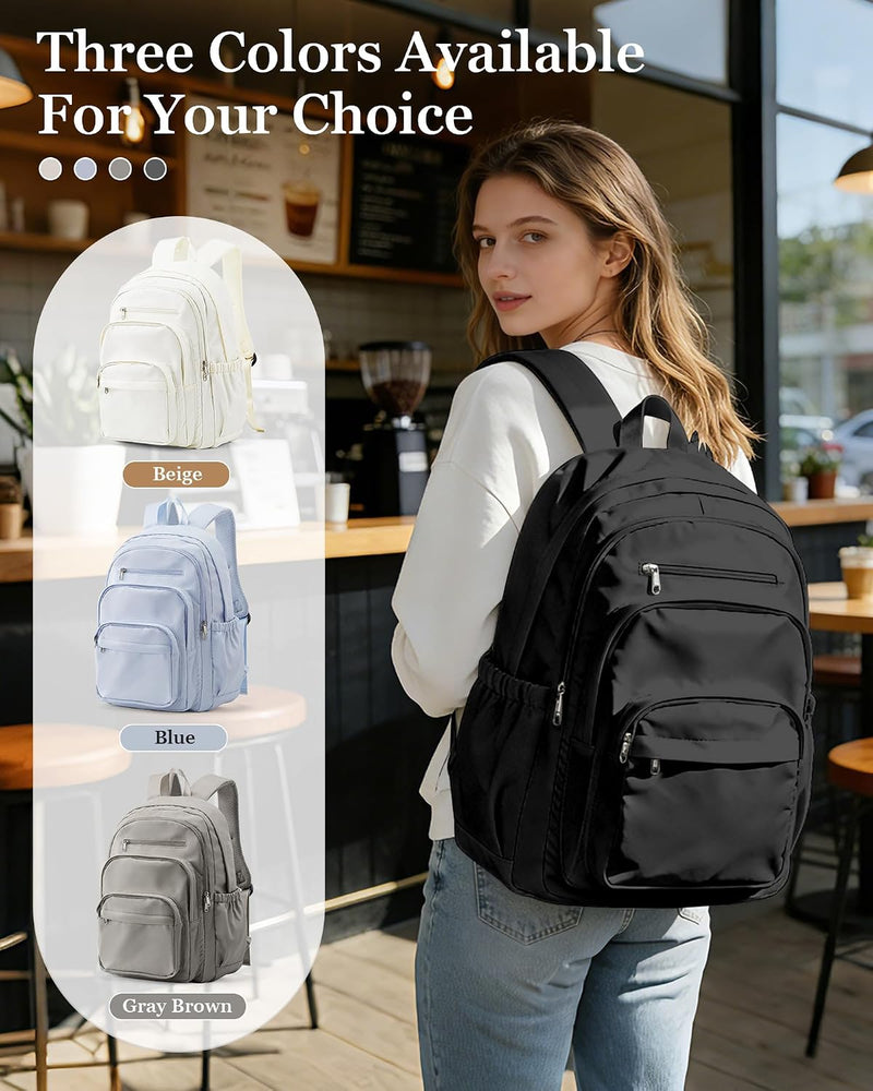 WEPOET Backpack Women Men School Backpack Large with Many Compartments Waterproof Backpack Lightweight for School Backpack Teenager Daypacks Backpack for Boys Girls, A1 black, Rucksack Backpacks