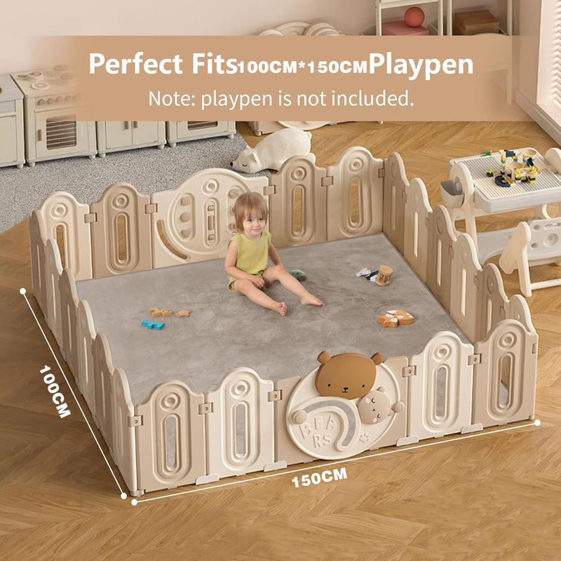 YOUWE7 Baby Play Mat for Floor,2CM Thick Elasti-Foam Playpen Mat for Tummy Time,Water Repellent Soft Coral Velvet for Toddler,Infant,Kids,Non-Slip Backing Safe for Crawling (Beige 100CM*150CM)