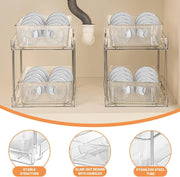 SKY-TOUCH 2 PACK Pull-Out Kitchen and Bathroom Storage Organizer, 2 Tier Clear Under Sink Organizers Vanity Counter Storage Container, Pull-Out Organization with Track for Pantry, Kitchen