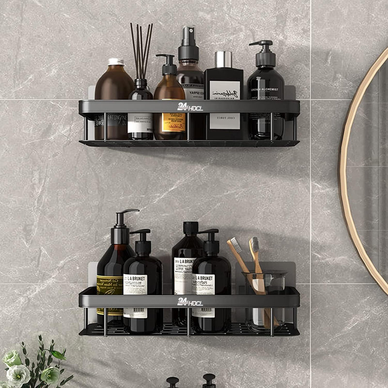 24HOCL Shower Caddy ShelfThickened Upgraded Version, Adhesive Black Bathroom Shower Rack, No Drilling Wall Mounted Shower Organizer, Rustproof Basket for Bathroom, Toilet, Kitchen (2 Pack)