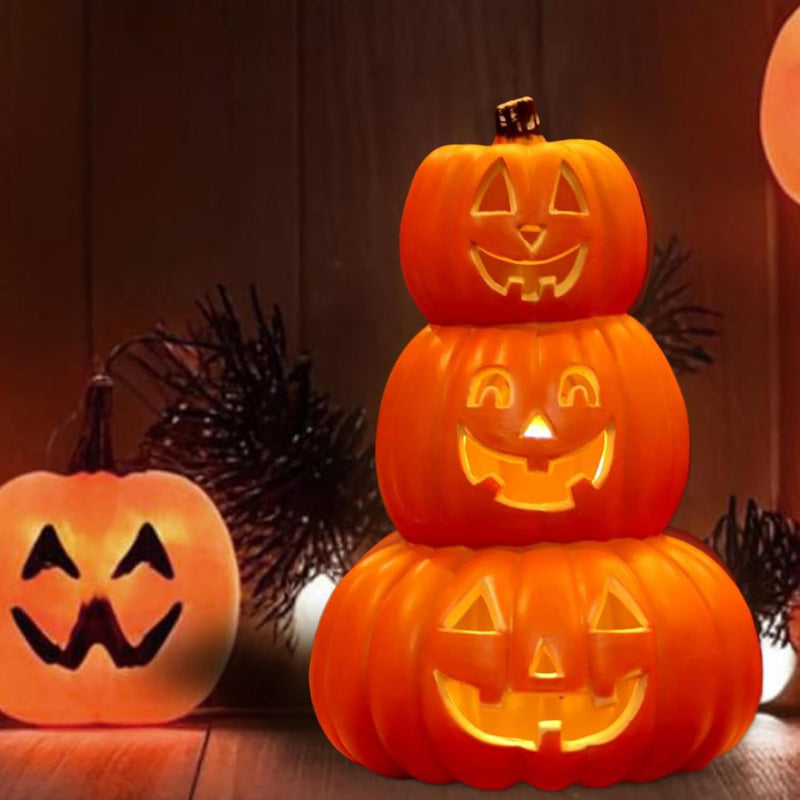 Jorunb Halloween Pumpkin Decoration,Halloween Pumpkin Lantern light Decor,Hollowed Pumpkin LED Lamp,Battery Operated Pumpkin Lantern for Halloween Decoration,Autumn Decoration (23 23 35cm)