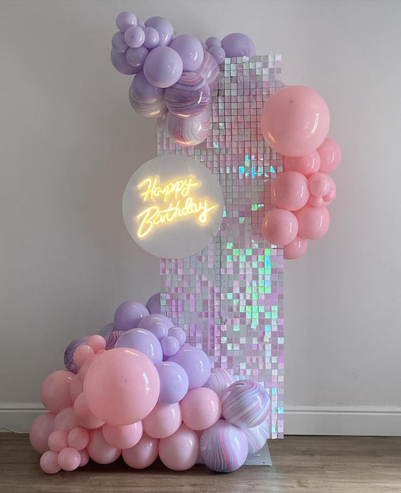 Kate Shimmer Wall Backdrop Iridescent Pink Square Sequin Wall Panel Backdrop Decor for Wedding, Anniversary, Birthday, Party, 12 Panels