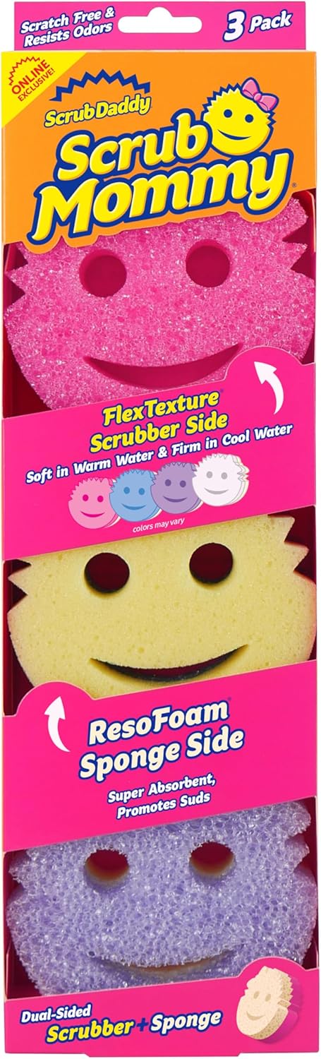 Scrub Mommy - Dish Scrubber + Non-Scratch Cleaning Sponges Kitchen, Bathroom + Multi-Surface Safe - Dual-Sided Dish Sponges for Scrubbing + Wiping Spills (3 Count) - Online Exclusive - 3 Count (Pack of 1) Exclusive Scrub Mommy
