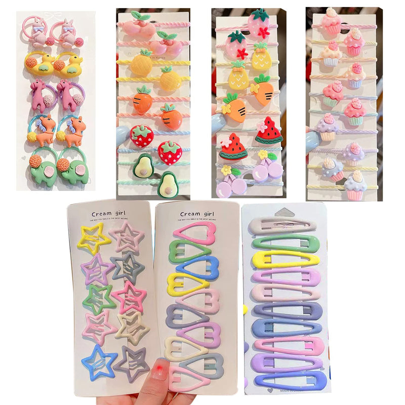 LNYSOTX 70 Pieces Hair Bands Headbands Clips Set for Girls Colorful Hair Barrette Hair Bands Metal Cute Fruit Animal Snap Hair Clips for Girls, Toddlers, Kids