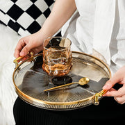 Serving Trays with Handles Home Decorative Coffee Table Round Tray Acrylic Food Tray Fruit Tray Bar Tray Perfume Tray Cocktail Tray Gold)