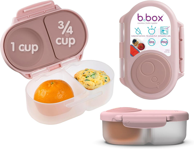 Snackbox Mini Bento Lunch Box with 2 Leakproof Compartments Ideal for Toddlers, Kids Lunch & Snacks Fits Whole Piece of Fruit BPA Free - 1-pack Blush Crush