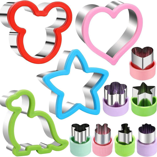 11Pcs Stainless Steel Sandwich Cookie Cutters Set Mini Vegetable Fruit Cutters Food Grade Cookie Cutter Mold for Kids Food Decoration Tools for Kitchen