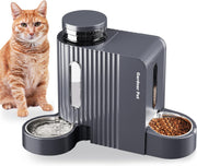 Gardner Pet Automatic Gravity Cat Food Feeder and Water Dispenser Stainless Steel Two-in-One Set Large Capacity Dispenser for Pets Dogs, Puppies, Kittens, Rabbits - Large Dark Grey