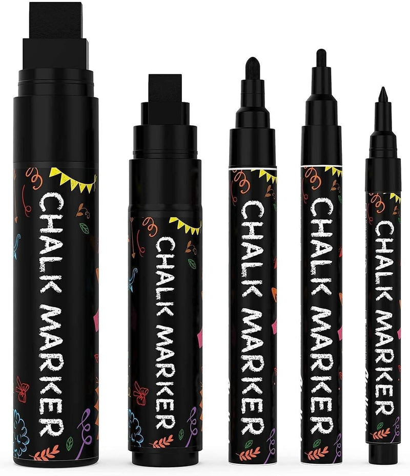 Chalkola 5 White Chalk Markers for Chalkboard Signs, Blackboard, Car Window, Bistro, Glass | 5 Variety Pack - Thin, Fine Tip, Bold & Jumbo Size Erasable Liquid Chalk Pens (1mm, 3mm, 6mm, 10mm, 15mm)