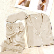Womens Pajama Sets Silk Satin Pajamas Set Short 2Pcs Pj Sets Button Down Pjs Set Sleepwear Loungewear - Pale Champagne-a