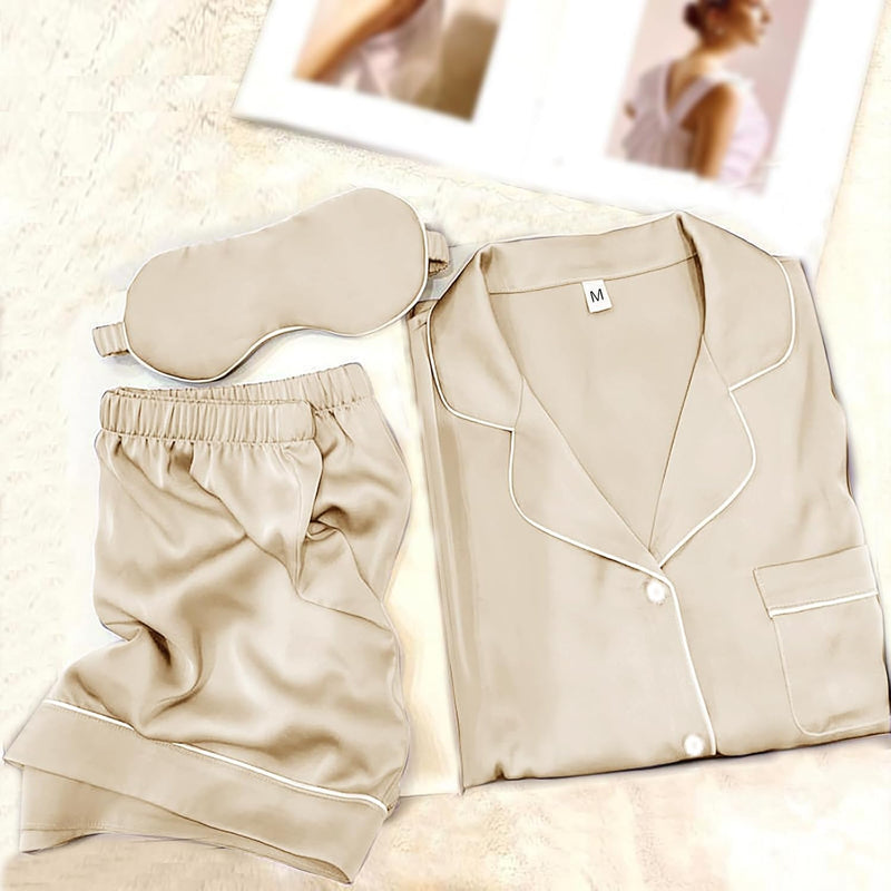 Womens Pajama Sets Silk Satin Pajamas Set Short 2Pcs Pj Sets Button Down Pjs Set Sleepwear Loungewear - Pale Champagne-a