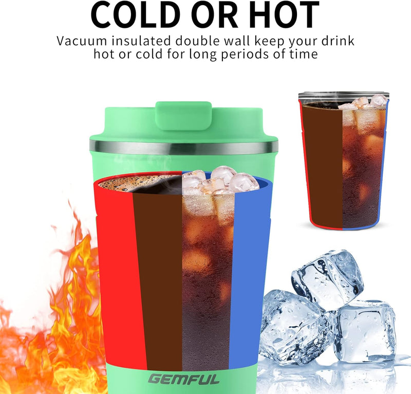 GEMFUL Travel Coffee Mug Stainless Steel Vacuum Ice and Hot Drinks Insulated Tumbler for Home Office Outdoor Works, 380ml, Pink