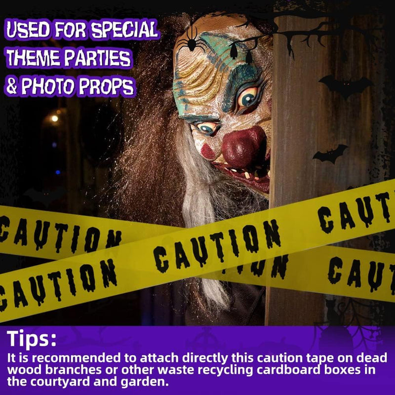 Tiokkss Halloween Caution Tape - Black and Yellow Hazard Warning Adhesive Barricade Tape for Outdoor Decorations and Zombie Party Props