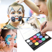 Mumoo Bear Face Paint Kit, 15 Color Face Painting Palette with 2 Brushes 32 Stencils, Washable Face Paints Safe Body Paint for Adults Kids Halloween Party Carnival, Makeup Paint Non-Toxic to Use