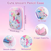 Unicorn Pencil Case,Cute Stationary Set for Girls,3D EVA School Large Capacity Pencil Pen Pouch for Kids,Stationery Set School Supplies,Back to School Gifts for Kids,Pink