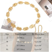 Trendy Metal Waist Chain Belt for Women, Adjustable Body Link Chain Belt, Chic Fashion Accessory for Jeans, Dresses, Casual, Party Outfits, 105CM, Gold