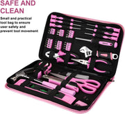 DEKO Pink Tool Set 110 Piece Household Tool Kit,Ladies Portable Tool Set with Easy Carrying Pouch, Perfect for DIY Projects, Home Maintenance