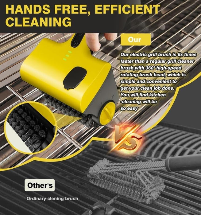 2 in 1 Cordless Grill Brush, Electric Grill Brush with 2 Speed Adjustable, 360° Rotating Cleaner Brush Head, Sprayable Rechargeable Grill Cleaning Scrub Brush for BBQ, Bathroom, Kitchen